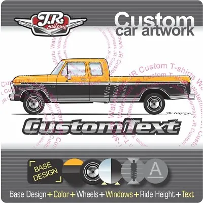 Buy Custom 1974 1975 76 F 100 250 XLT Supercab Ford Truck Art For T-Shirt Hoodie Mug • 5.81£