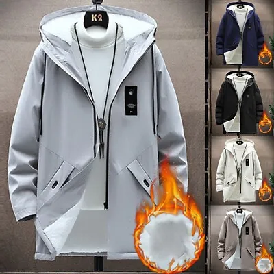Buy Slim Fit Men's Hoodie Jacket With Velvet Lining Fashionable Winter Coat • 26.64£