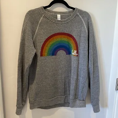 Buy Alternative Apparel Sweater Pullover Large Gray Rainbow  • 13.26£