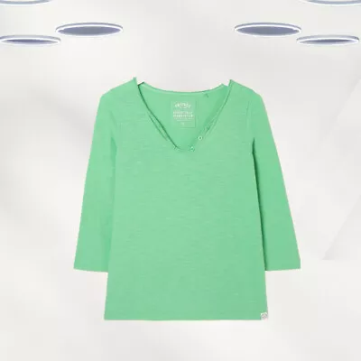 Buy Ex Fat Face Women’s 3/4 Sleeve Button Detailing Organic Cotton T-Shirt In Green • 15.99£