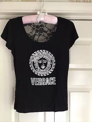 Buy VERSACE SPORT, Black Ladies T-shirt, Lace Back / Diamanté Pattern On Front (XL). • 25£