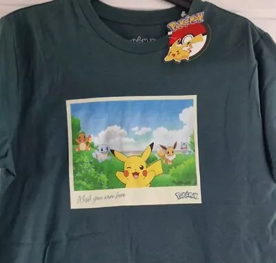 Buy Official Pokemon Pikachu & Friends Photograph T-shirt  Size Small Green Colour  • 9.99£