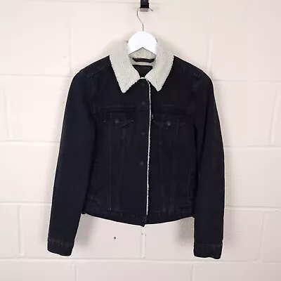 Buy Levi's Jacket Womens S Small Black Trucker Denim Sherpa Fleece Lined Charcoal • 39.90£