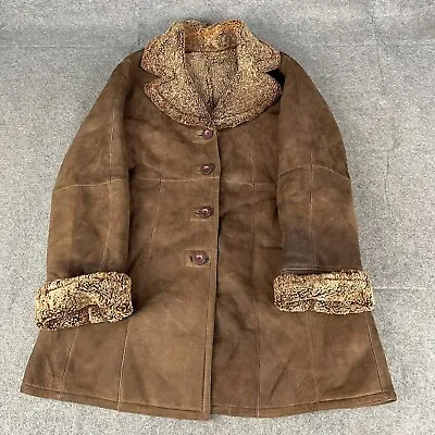 Buy VINTAGE Sheepskin Jacket Womens Small Brown Thick Soft Warm Y2K Sherpa • 9.99£