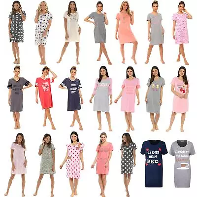 Buy Ladies Cotton Nightdress Womens Nightie Nightshirt T Shirt Pyjamas Size 8-22 • 10.95£
