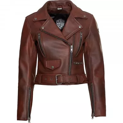 Buy Spirit Motors Ladies Bad Bonnie Motorcycle Motorbike Leather Jacket - Red • 129.99£