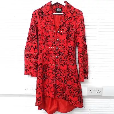 Buy Hearts & Roses Red Flocked Tattoo Coat Goth Gothic Jacket Sz XS • 15£