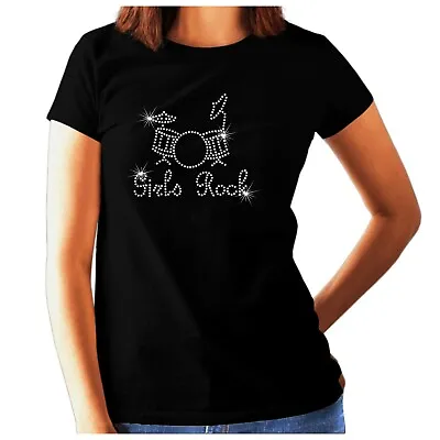 Buy GIRLS ROCK Music Ladies T Shirt Rhinestone Crystal Design Rock & Roll(any Size ) • 11.99£