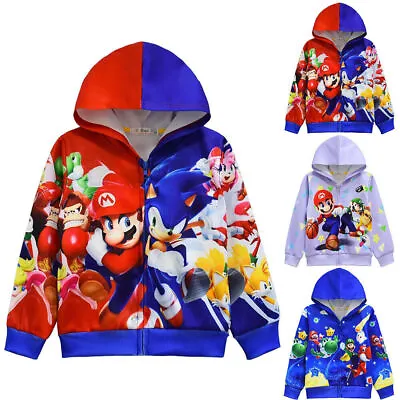 Buy Super Mario Bros Graphic Kids Hoodie Jacket Full Zip Coat Casual Hooded Outwear • 10.79£