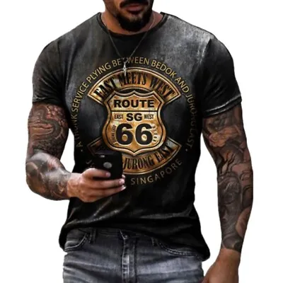 Buy T Shirt Unisex Grey Black Route 66 Motorcycle Large • 9.99£