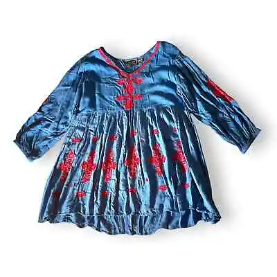 Buy Amanda's Collection Boho Aztec Embroidered Tunic Blue XXL • 8.50£