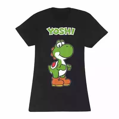 Buy Nintendo Super Mario - Yoshi Name Tag Womens Black Fitted T-Shirt Me - K777z • 15.82£
