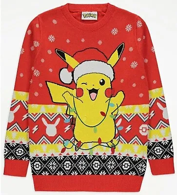 Buy Pokemon Red Jumper Christmas Xmas Pikachu Knitted School Jumper Day • 29.95£