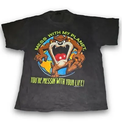 Buy Vintage Taz Looney Tunes Mess With My Planet 1990 Shirt XL Changes • 50£