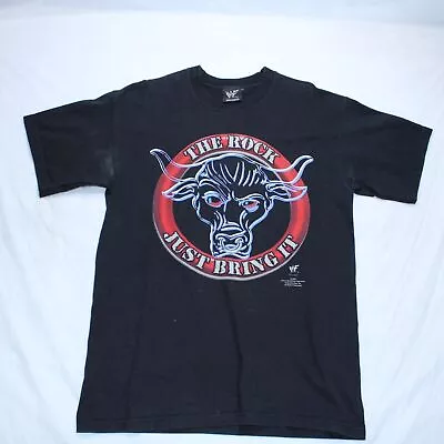 Buy Vintage WWF The Rock T Shirt Mens Medium Black 2001 WWE Wrestling Just Bring It • 49.99£