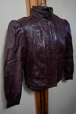 Buy Vintage Winlit  Burgandy Leather Cropped Tuft Sleeve Vtg Biker Retro Jacket O14 • 14.17£