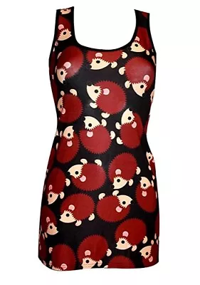 Buy Ladies Cute Hedgehog All Over Print  Long Vest Tank Top Dress Goth • 21.99£