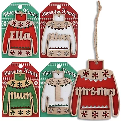 Buy Christmas Jumper Wooden Tree Decoration Personalised Bauble Xmas Red Green White • 3.99£