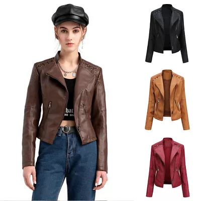 Buy Jacket Black ZIpped Locomotive Clothes Ladies Leather Jacket Biker Style Tops • 32.70£