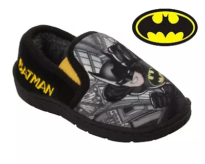 Buy Boys Batman Dc Comics Black Slip On Hard Sole Novelty Slippers Kids Uk Size 8-2 • 12.49£