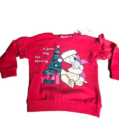 Buy Girls Disney Winnie The Pooh Christmas Jumper Age 12-18 Months Red Jersey • 9.59£