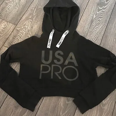 Buy USA Pro Black Hoodie Crop Mesh Gym Workout Hooded Cropped Top  Size 8 FREE P&P • 10.99£