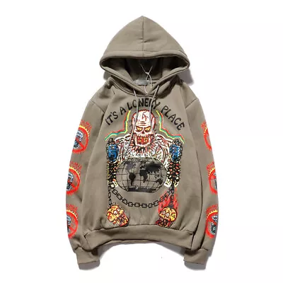 Buy Men Fleece Lined Skull Print Graffiti Hip-Hop Pullover Hoodies Hooded Sweatshirt • 37.49£