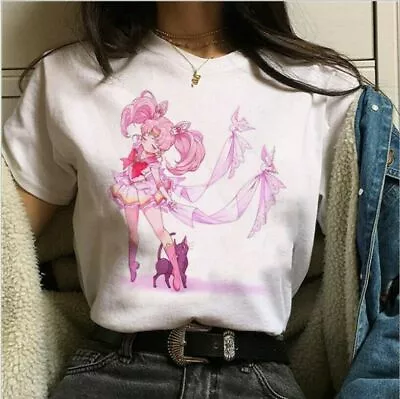 Buy NEW Summer Harajuku Sailor Moon Tshirt Cartoon Cat Printed Womens T Shirt Anime • 14.36£