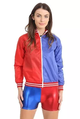 Buy Ladies Red Blue Bomber Jacket Harley Quinn Cosplay Costume Halloween Fancy Dress • 18.99£