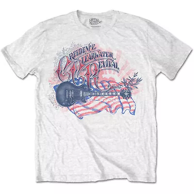 Buy Creedence Clearwater Revival Guitar & Flag White T-Shirt NEW OFFICIAL • 15.19£