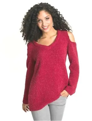 Buy Christmas Sweater Jumper RED Sparkly Cold Shoulder Goth Emo Pretty UK 6 8 • 12.99£