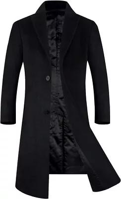 Buy ICKER Mens Wool Coat M Long Trench Coat Peacoat Jacket Slim Fit Casual Overcoat • 39.99£