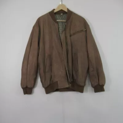 Buy Mens Vintage Tan Leather Jacket UK XL Bomber Zip Coat Lined Fabric Stretch Cuff • 34£