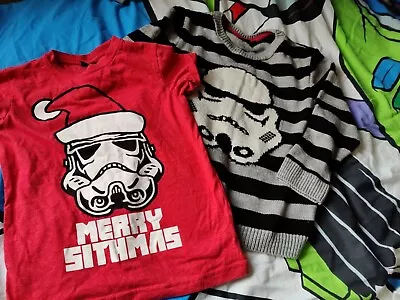 Buy Bundle 5-6 Years Star Wars T-shirt Jumper Sweater Christmas Top Stripe • 3£