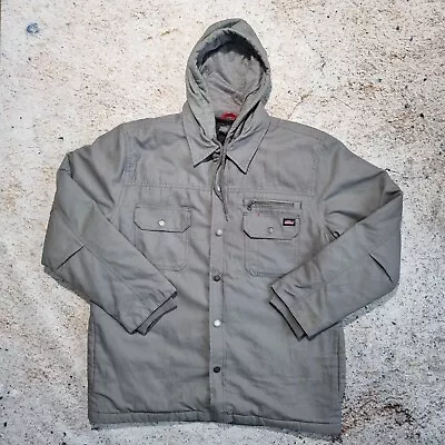 Buy Dickies Shirt Jacket Quilt Lined Grey Men's Size L Canvas Hooded Full Zip • 29.99£