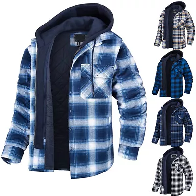 Buy Mens Heavyweight Flannel Zip Up Fleece Lined Plaid Hoodie Jacket Top Warm Winter • 11.99£