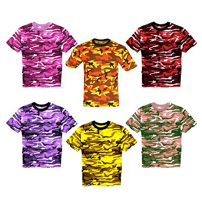 Buy Army T Shirt US Combat Military Style Red Orange Yellow Pink Purple Bright Camo • 9.49£