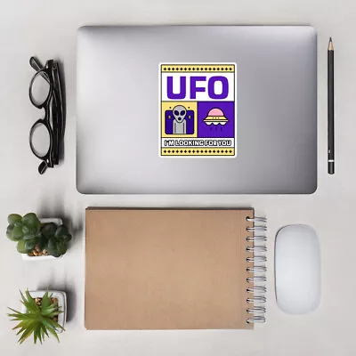 Buy UFO ALIEN XXL Sticker - Space Shuttle Design - Yellow/purple Durable Vinyl Merch • 11.52£