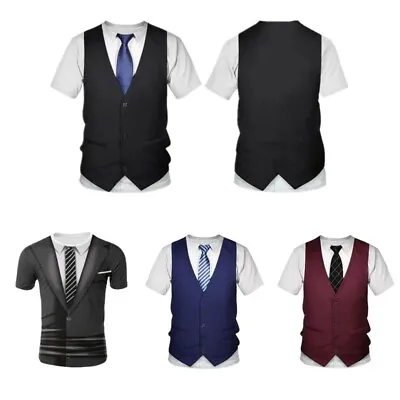 Buy Mens 3D Printed Suit Tuxedo Short Sleeve T-Shirt Funny Fancy Dress Novelty Top • 14.39£