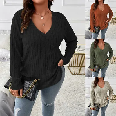 Buy Plus Size 20-28 Womens Ribbed Pullover Tops Long Sleeve T Shirt Blouse Clothing • 12.89£