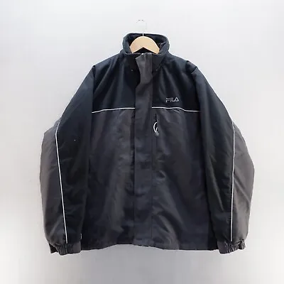 Buy Fila Mens Jacket Medium Black Grey Full Zip Lined Embroidered Logo Bomber • 19.23£