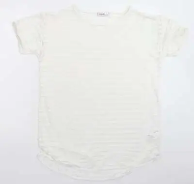 Buy NEXT Womens White Striped Polyester Basic T-Shirt Size 12 Round Neck - Oversized • 3.50£