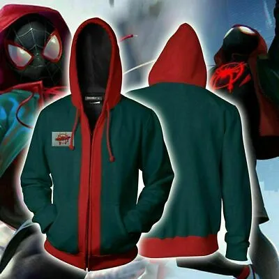 Buy Cosplay Spiderman: Into The Spider-Verse Miles Morales Hoodie Coat Sweatshirts • 22.79£
