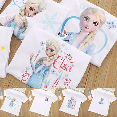 Buy KidsGirls Frozen Elsa Printed Short Sleeve Summer T-Shirt Casual Teetops 2-10Y • 8.46£