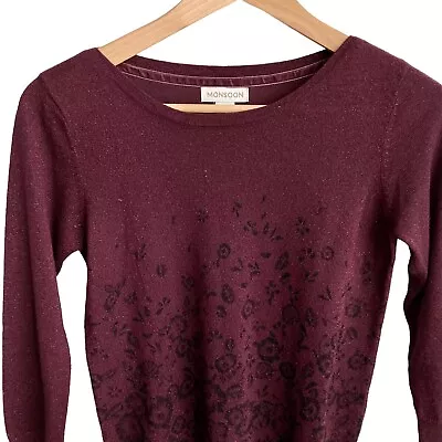 Buy Monsoon Womens Jumper Viscose Fine Knit UK 10 Metallic Lurex Floral Sweater • 9£