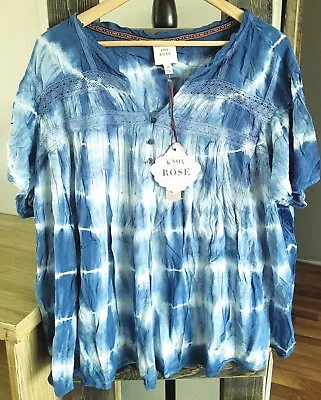 Buy NWT 3X Knox Rose Rayon Boho Peasant Blouse Top Shirt New Tie Dye Lace Crochet  • 7.24£