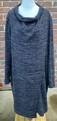 Buy Connected Apparel Size 12 Dark Grey Marled Black Jumper Dress Wrap Style Cowl • 15£