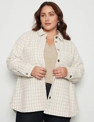 Buy BeMe - Plus Size - Womens Jacket - Beige Winter Shacket - Checkered Casual Shirt • 19.60£