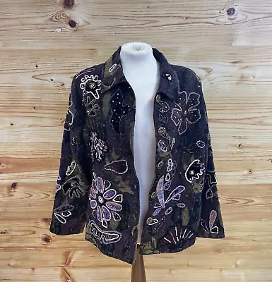 Buy Indigo Moon Jacket Size Small In Purple And Brown With Beaded Patches • 30£