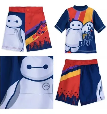 Buy Size 4 Boys Swimsuit Disney Store Baymax  Rash Guard Shirt +Swim Trunks SET NWT • 14.48£